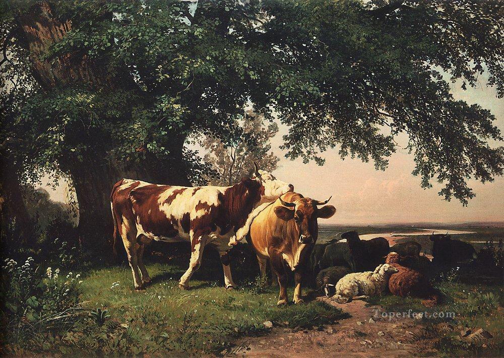herd under the trees 1864 classical landscape Ivan Ivanovich Oil Paintings